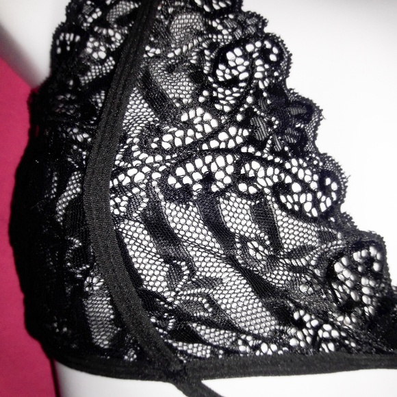 Black Floral Lace Strappy Bralette Panty Set O/S - Picture 4 of 7
